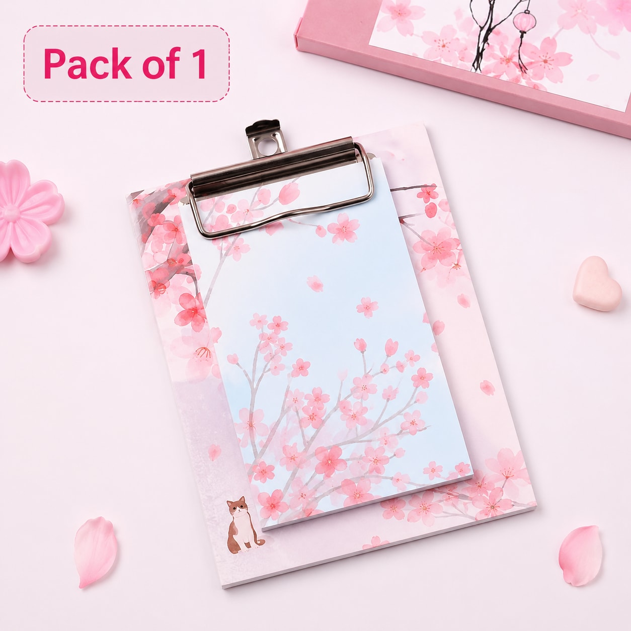 Cherry Blossom Mini Clipboard Memo Pad with Metal Clip | Pack of 1, shop online in India