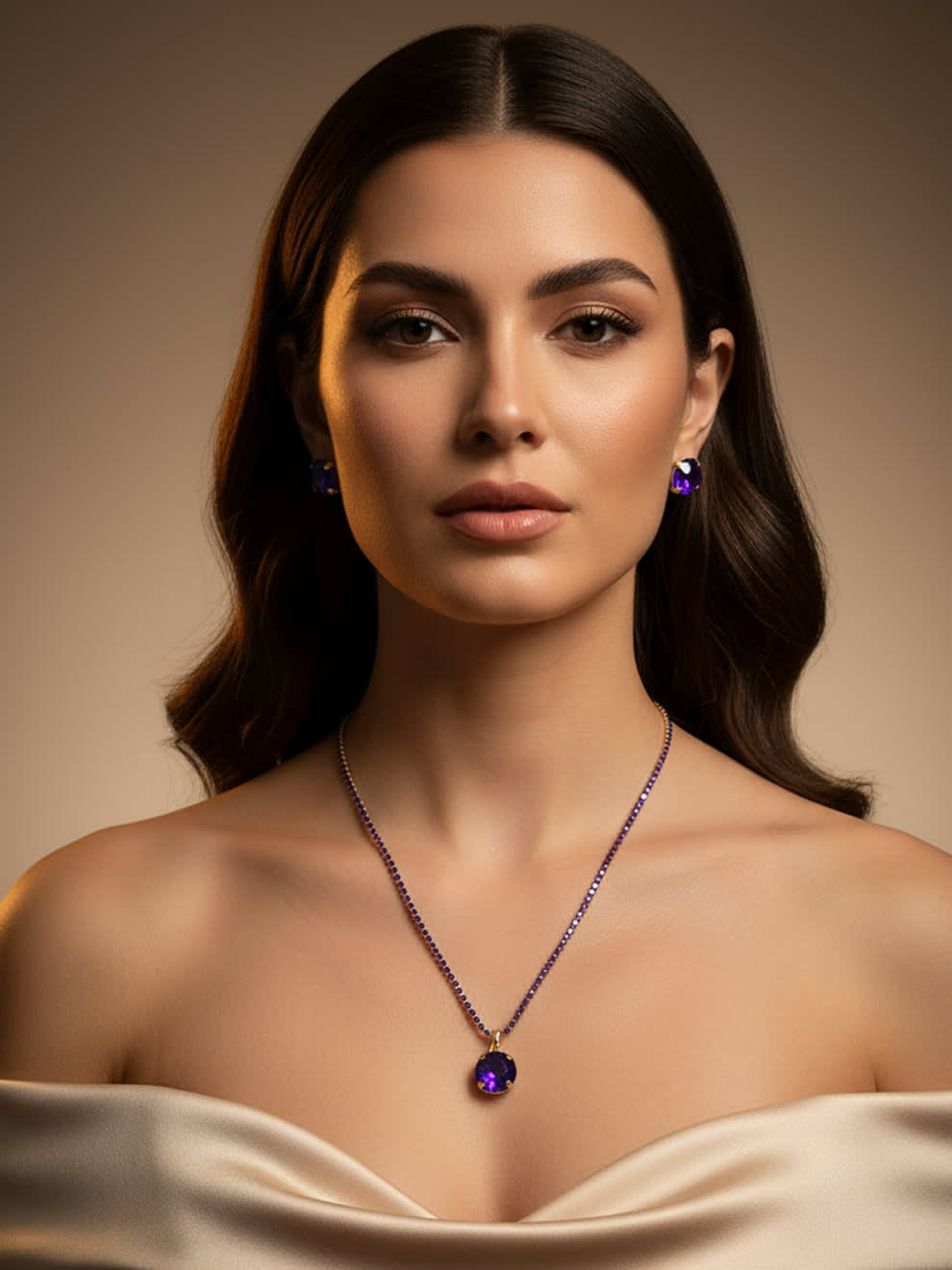 Shringarika Lettie Gold-Plated Blue Stone Necklace Set, thumbnail 2