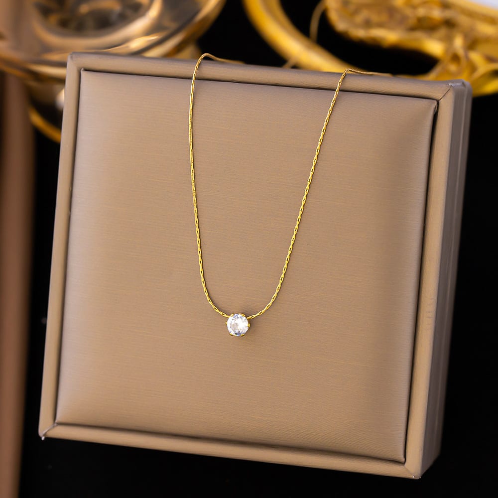 Gold Plated Solitaire Crystal Pendant Necklace for Women & Girls | Minimalist Korean Style Fashion Chain | Pack of 1 — wholesale price India
