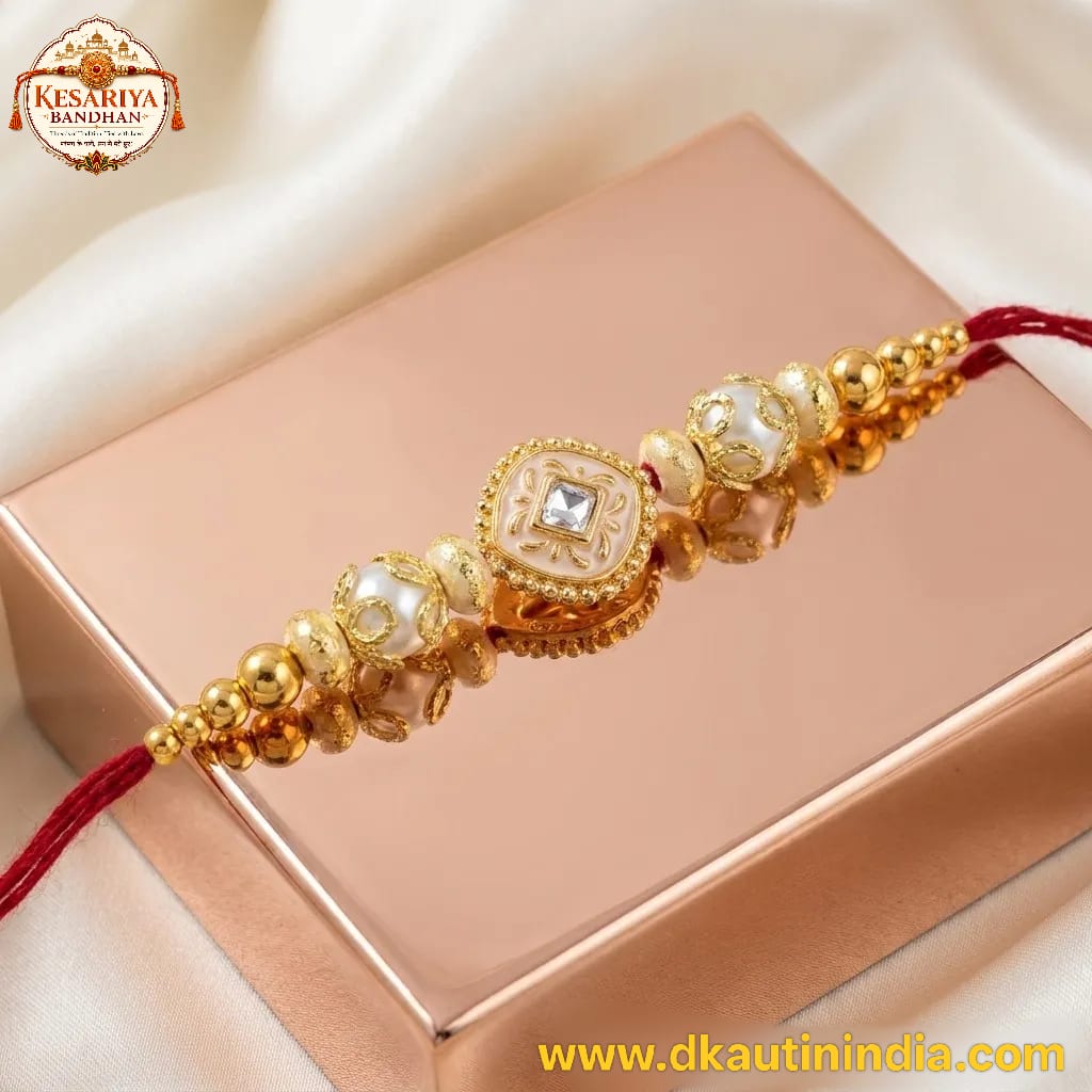 Golden Stone Beaded Rakhi for Brother | Kesariya Bandhan, shop online in India