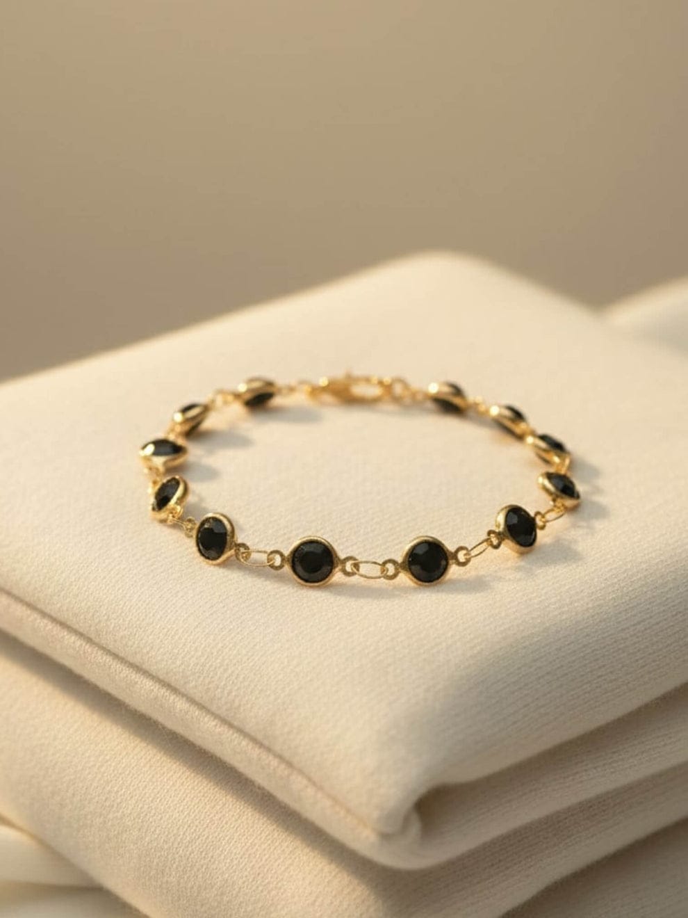 Black Stone Gold Plated Adjustable Bracelet for Women | Elegant Minimalist Chain Bracelet — wholesale price India