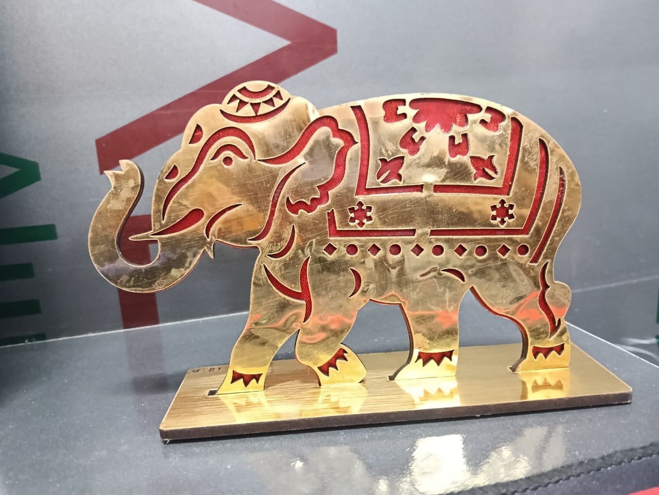 Decorative Wooden Elephant Showpiece for Home Decor | Laser Cut MDF Elephant Tabletop Statue | Lucky Elephant Decorative Stand | Pack of 1, thumbnail 2