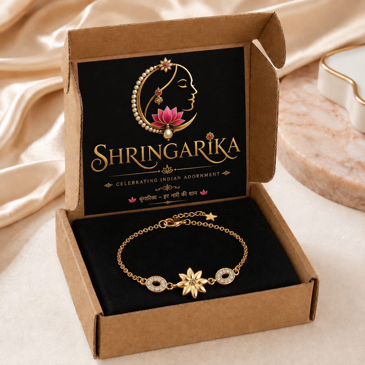 Shringarika Gold-Tone Floral Crystal Bracelet for Women & Girls |Dkautin Enterprises, thumbnail 2