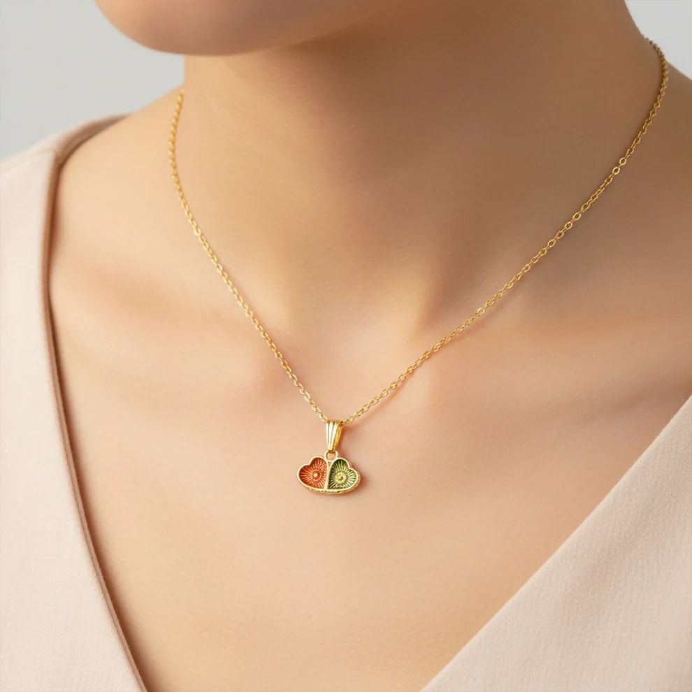 Gold Plated Double Heart Pendant Necklace for Women & Girls | Elegant Heart Charm Chain Necklace | Lightweight Daily Wear Fashion Jewelry, thumbnail 2