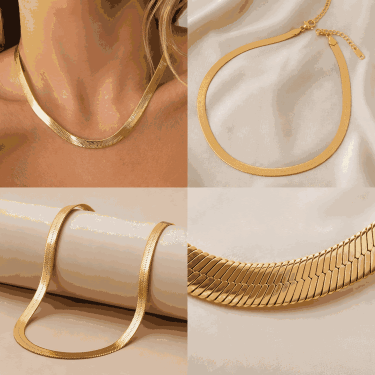 Gold-Tone Herringbone Snake Chain Necklace for Women & Girls | Flat Link Minimalist Fashion Necklace, shop online in India