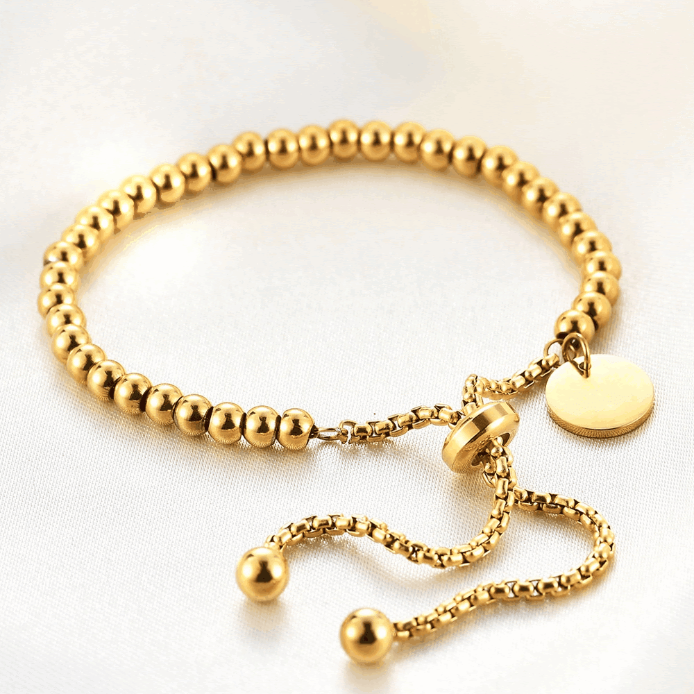 Gold Plated Adjustable Beaded Bracelet for Women & Girls | Stainless Steel Charm Bracelet | Pack of 1, shop online in India