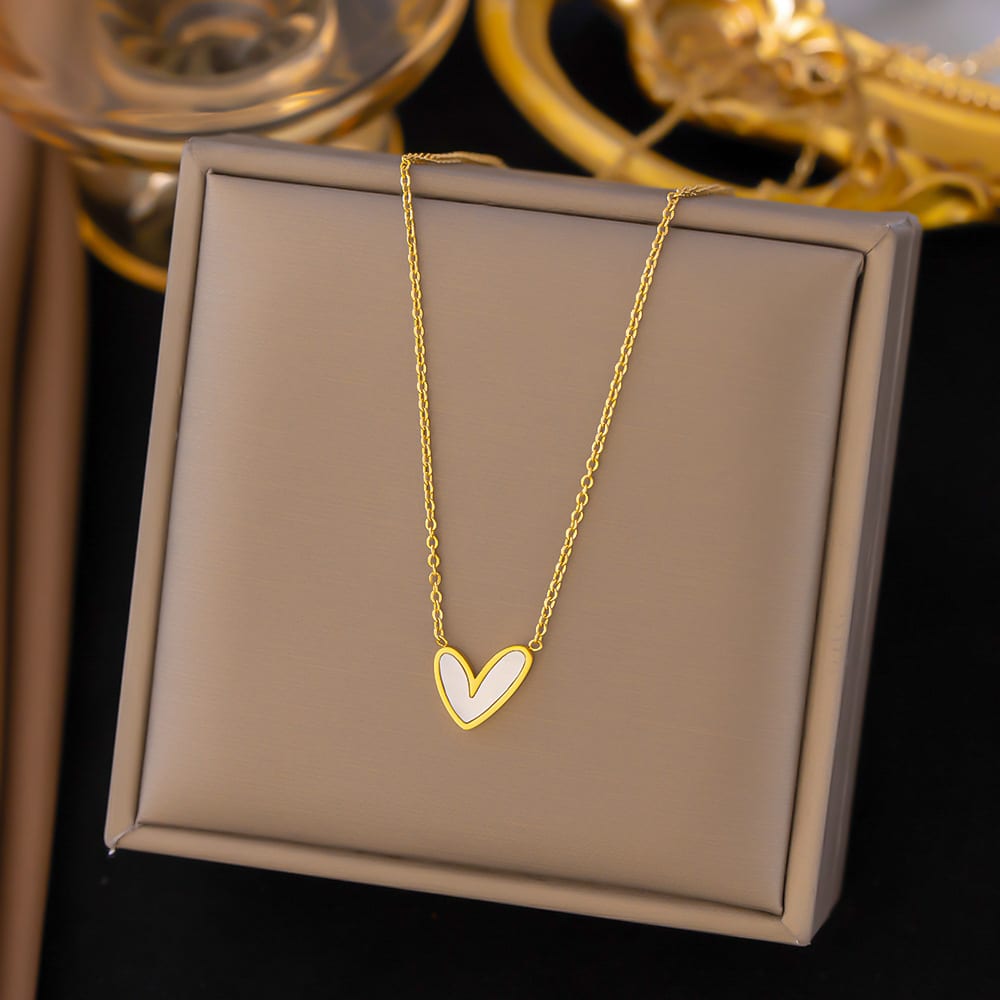 Gold Plated White Heart Pendant Necklace for Women & Girls | Minimalist Korean Style Fashion Chain | Pack of 1 — wholesale price India