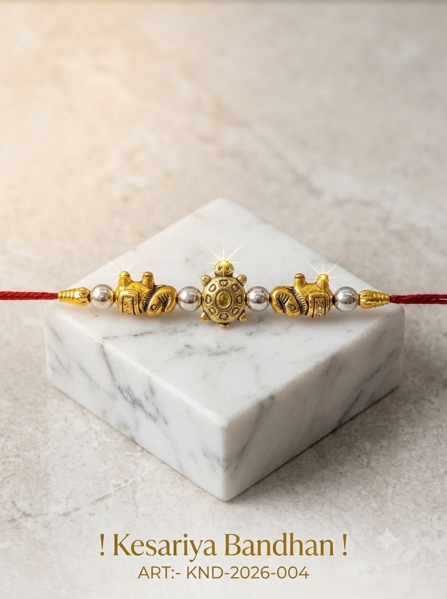 Gold Premium Elephant & Tortoise Charm Rakhi, thumbnail 3