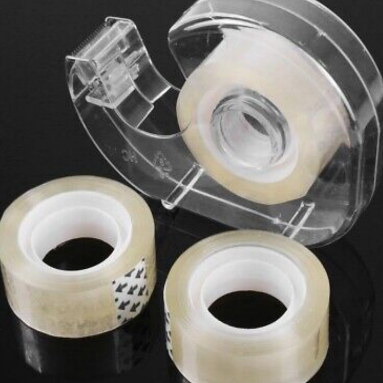 Transparent Mini Tape with Dispenser | Clear Adhesive Office & Stationery Tape | Pack of 2 Tape Rolls + 1 Dispenser, shop online in India