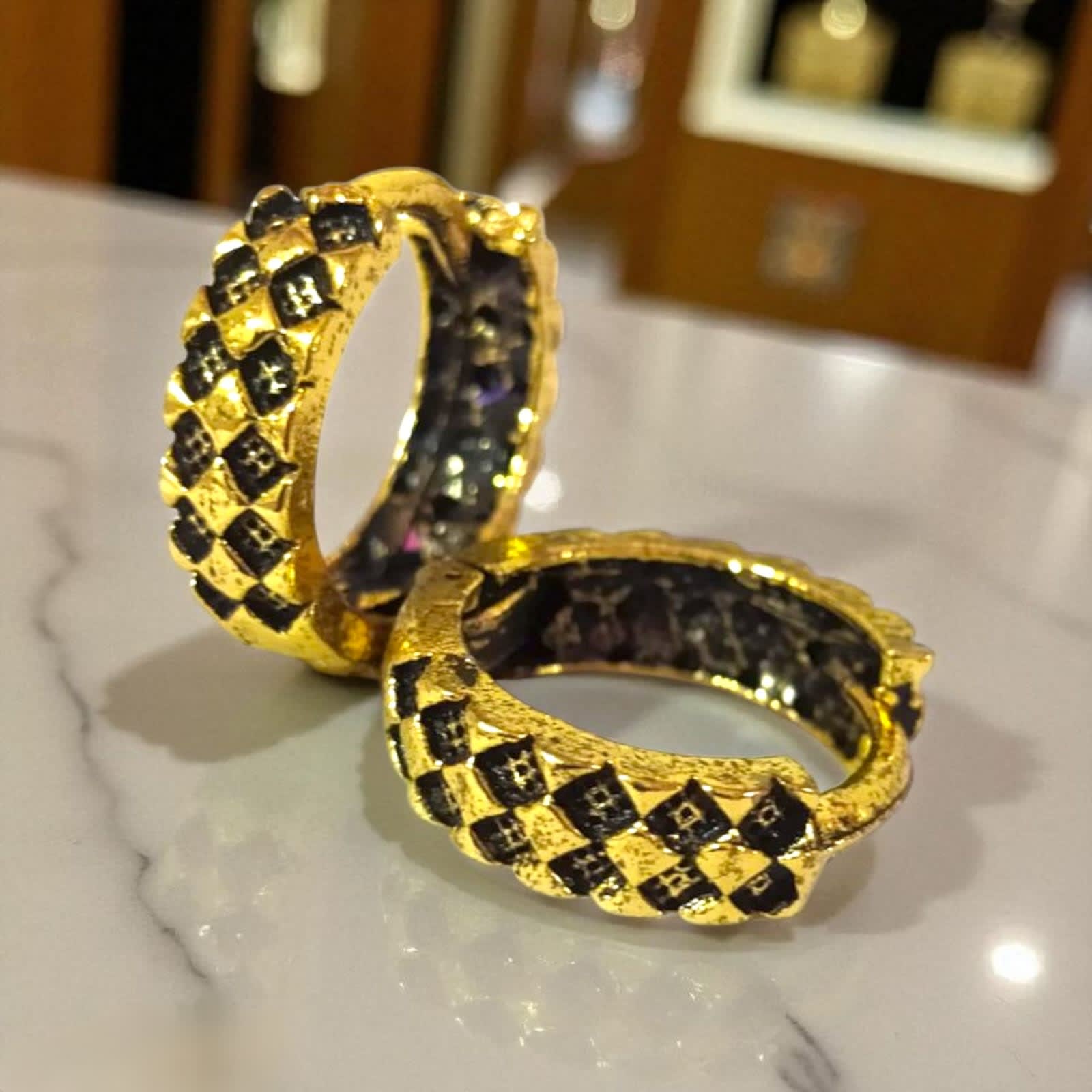 Shringarika Black & Gold Geometric Hoop Earrings for Women | Fashion Jewellery, thumbnail 4