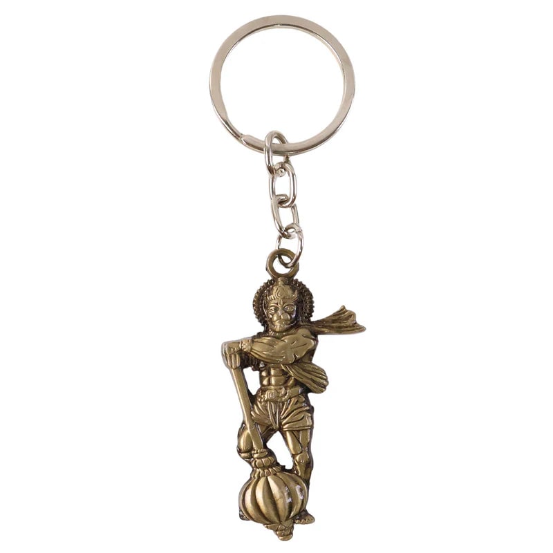 Hanuman Ji Metal Keychain | Bajrangbali Key Ring for Car, Bike, House & Office Keys | Antique Finish Religious Key Holder — wholesale price India