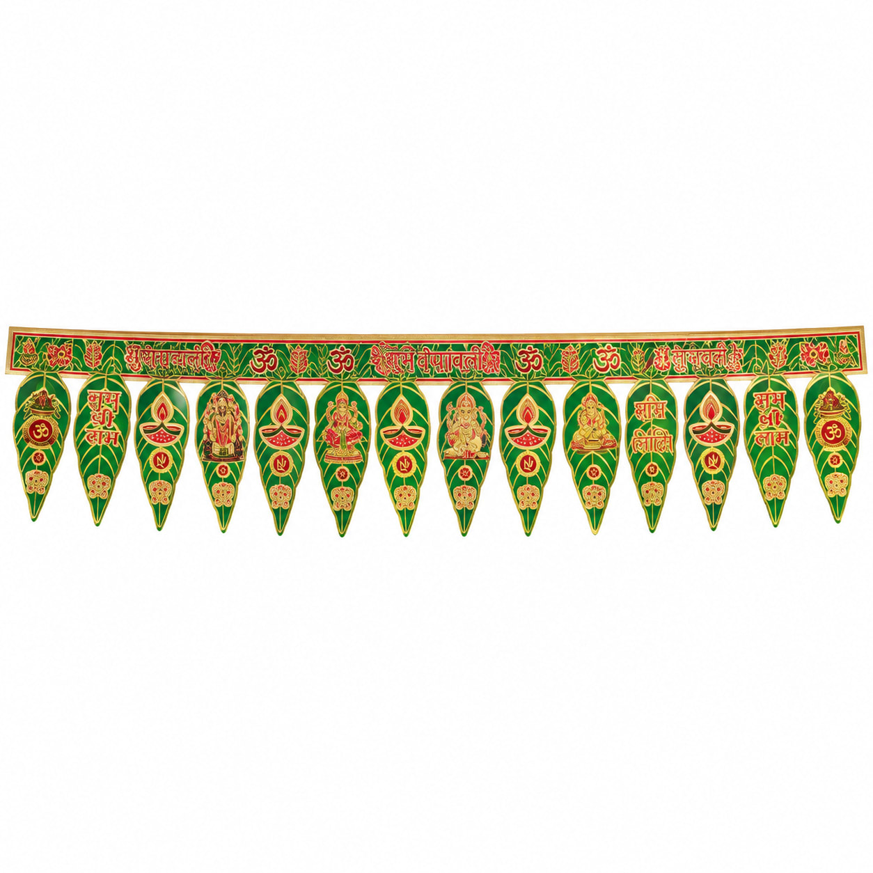 Green Shubh Labh Diwali Door Toran with Diya & Deity Design, shop online in India