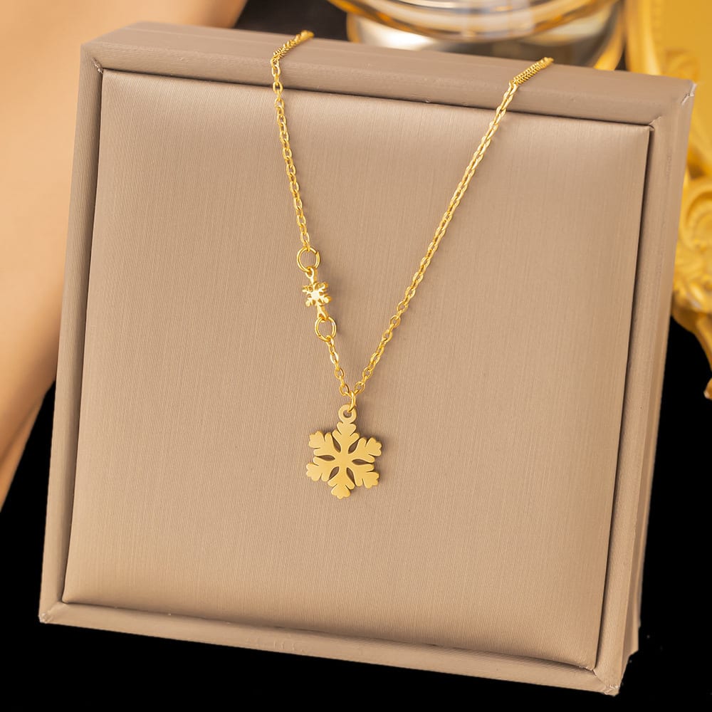 Gold Plated Snowflake Pendant Necklace for Women & Girls | Minimalist Korean Style Fashion Chain | Pack of 1 — wholesale price India