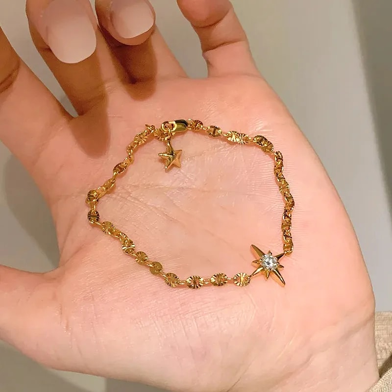 Gold Plated Starburst Crystal Bracelet for Women & Girls | Adjustable Minimalist Chain Bracelet, thumbnail 3
