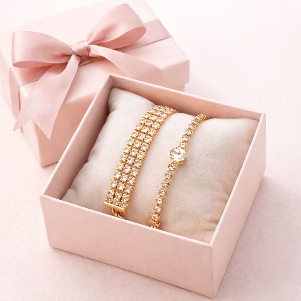 Shringarika Women's Bracelet Combo Pack of 2 | Rose Gold Crystal Bracelet & Multicolor Beaded Stretch Bracelet, thumbnail 4