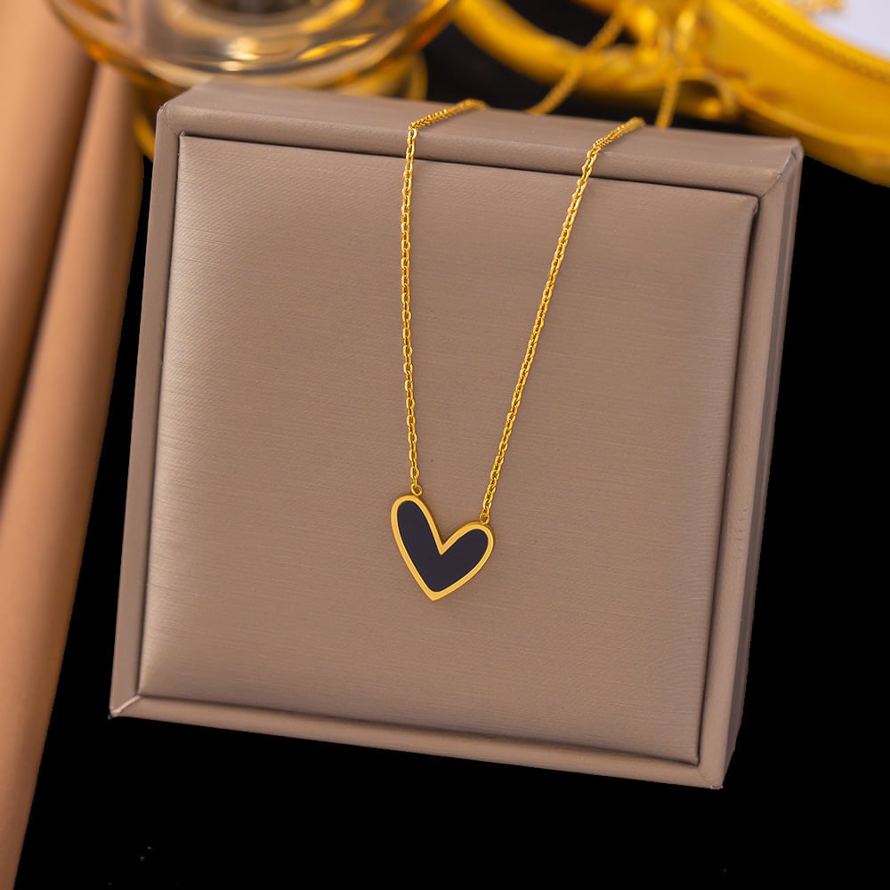 Gold Plated Black Heart Pendant Necklace for Women & Girls | Minimalist Korean Style Fashion Chain | Pack of 1 — wholesale price India