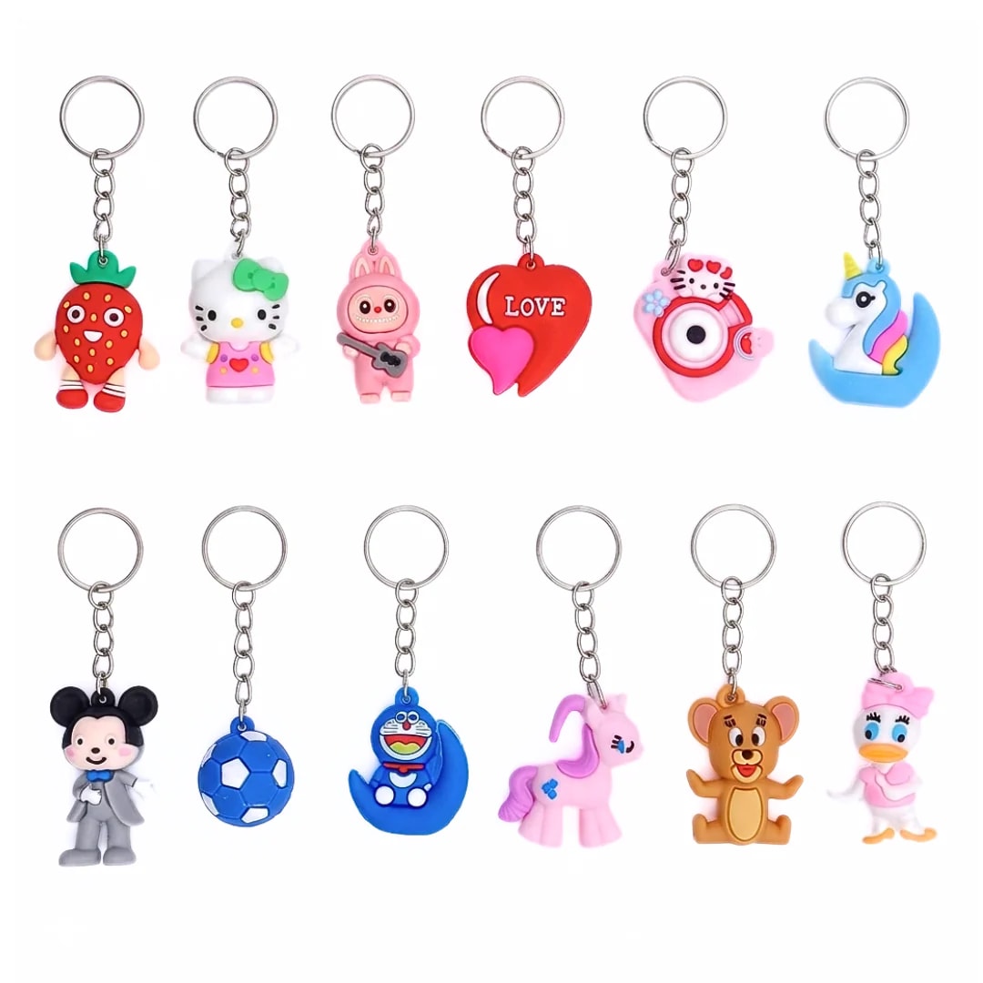 Cute Cartoon PVC Keychain Set | Soft Rubber Key Ring for Keys, Bags & Backpacks | Random Assorted Designs | Pack of 4, thumbnail 3