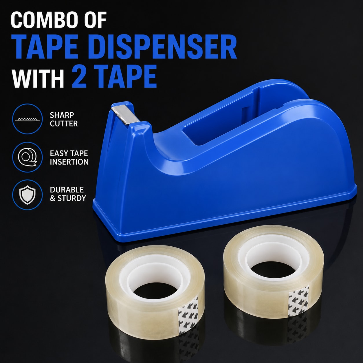 Tape Dispenser with 2 Clear Cello Tape Rolls Combo | Desktop Tape Cutter , thumbnail 3