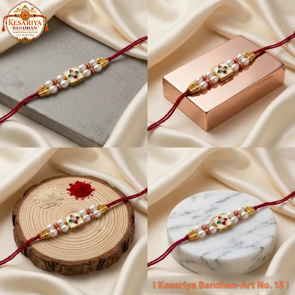Premium Pearl Designer Rakhi for Brother | Red Thread Kundan Style Rakhi with Multicolor Centre, thumbnail 4