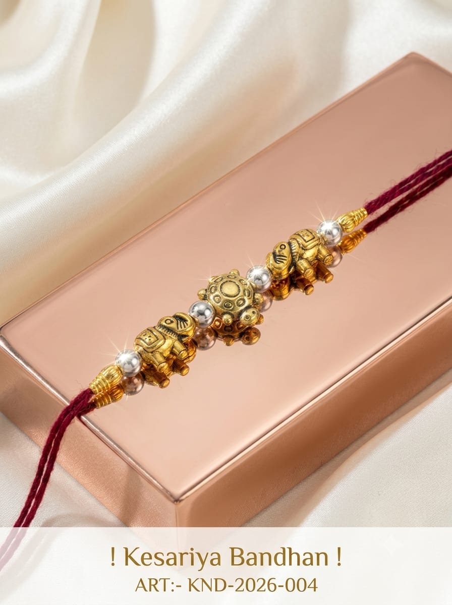 Gold Premium Elephant & Tortoise Charm Rakhi, thumbnail 2