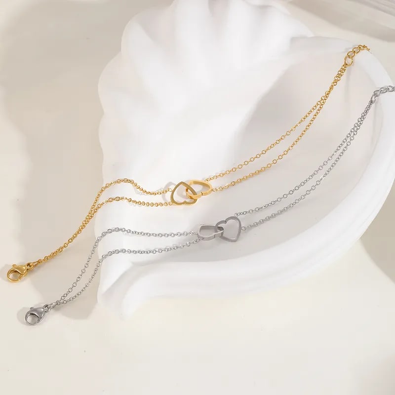 Gold Plated Double Heart Pendant Necklace for Women & Girls | Minimalist Heart Chain Necklace, thumbnail 3