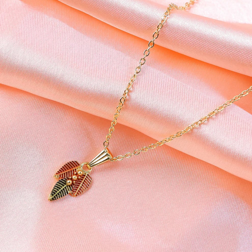 Gold Plated Leaf Pendant Necklace for Women & Girls | Elegant Fashion Chain Necklace | Lightweight Daily Wear Jewelry, thumbnail 2