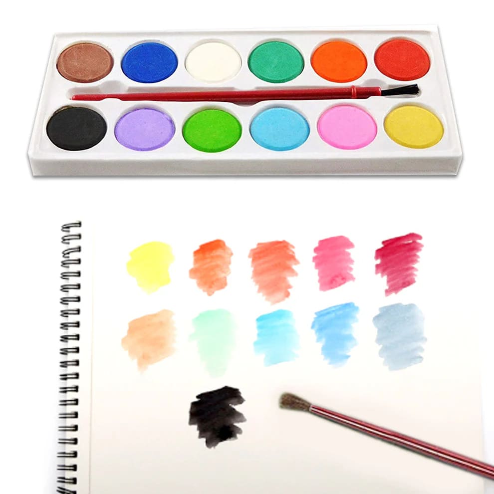 12 Shades Water Color Paint Set with Brush | Watercolour Cakes for Kids, Students & Artists | Non-Toxic Water Paint Kit, shop online in India