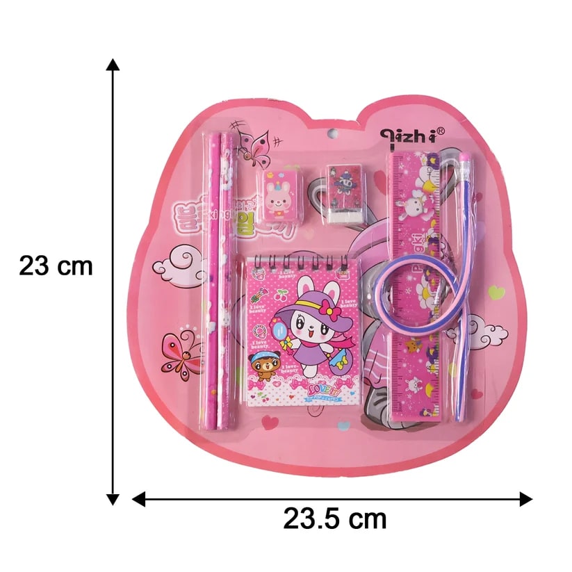 Cute Pink Kids Stationery Set 7 Pcs | School Supplies- Birthday Return Gift , shop online in India