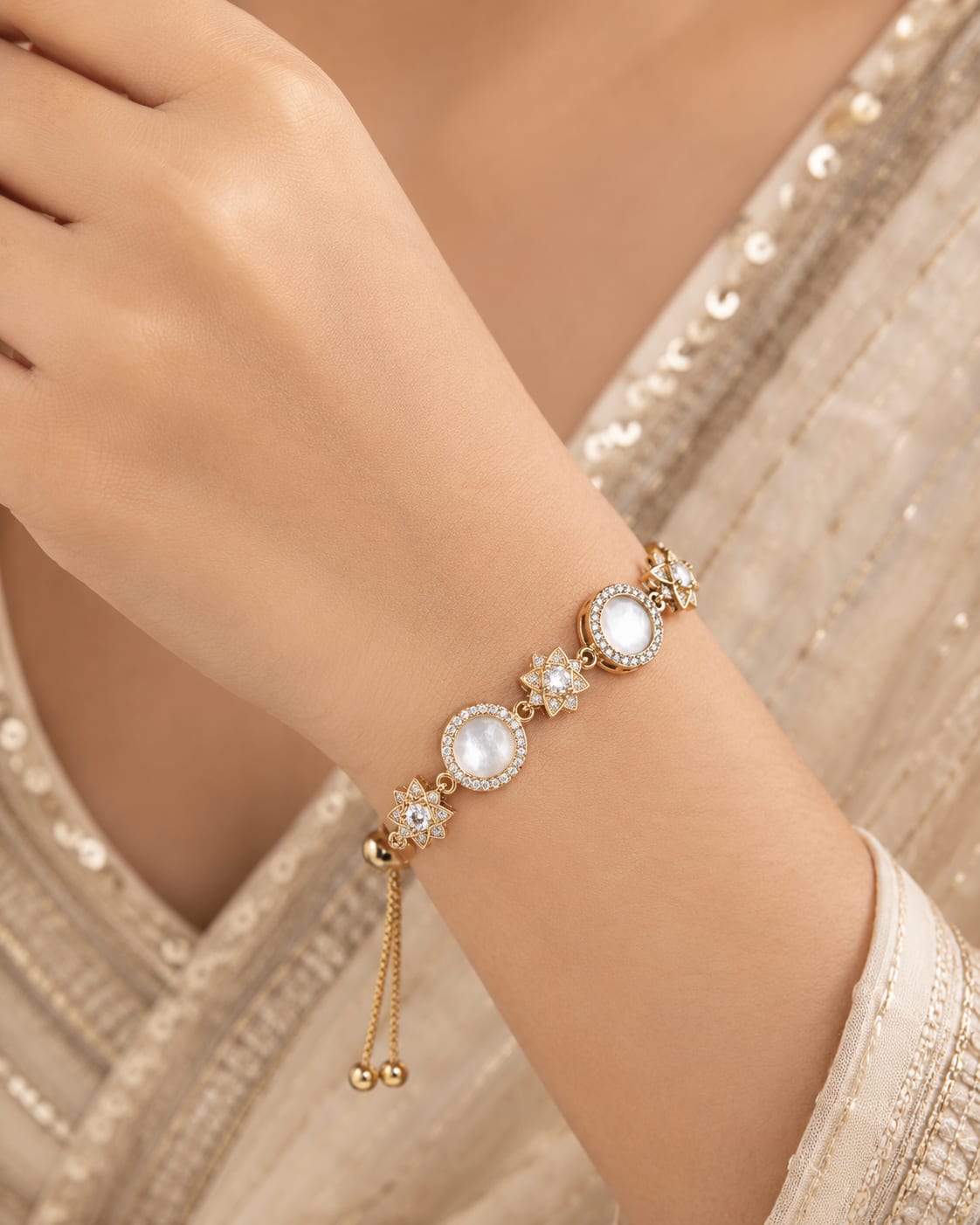 Antique Adjustable Gold Bracelet for Women | Shringarika by Dkautin Enterprises, thumbnail 3