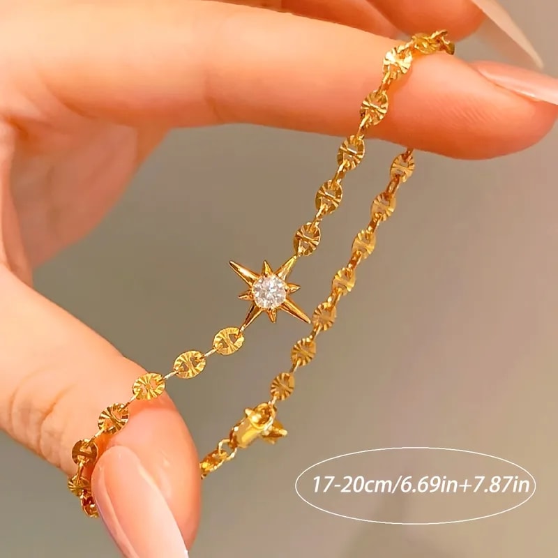 Gold Plated Starburst Crystal Bracelet for Women & Girls | Adjustable Minimalist Chain Bracelet, shop online in India