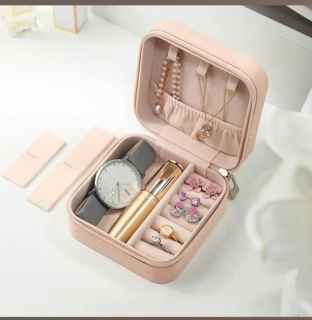 Pack of 2 Portable PU Leather Travel Jewelry Organizer Boxes | Ring, Earring & Necklace Storage Case, thumbnail 3