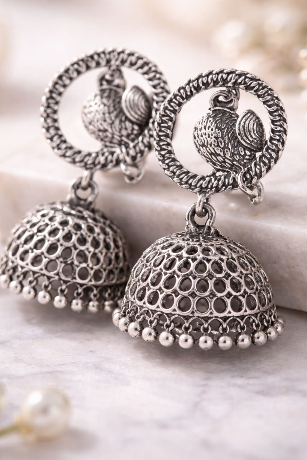 Shringarika Oxidised Silver Earrings Combo Pack of 3 for Women & Girls | Kashmiri Jhumka, thumbnail 2