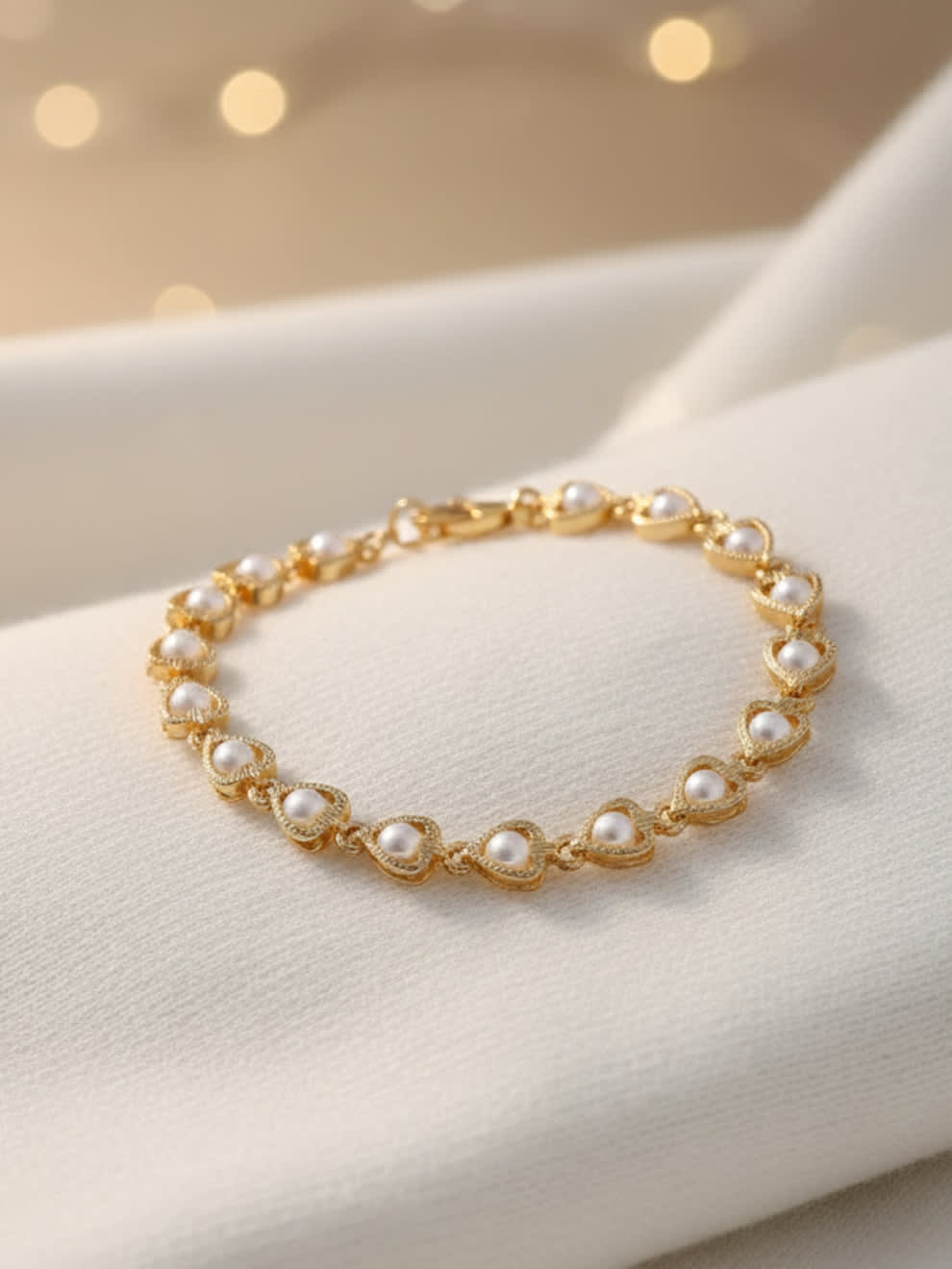 Shringarika Olive Pearl Heart Gold-Tone Bracelet, shop online in India