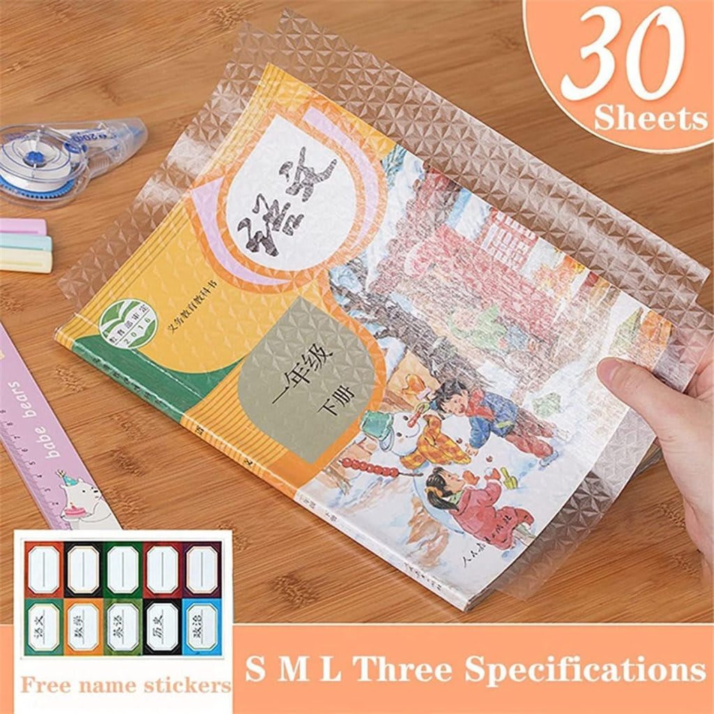 Transparent Self-Adhesive Waterproof Book Cover Sheets (Pack of 30) with Free Name Labels | Premium PVC Book Protection Film, shop online in India