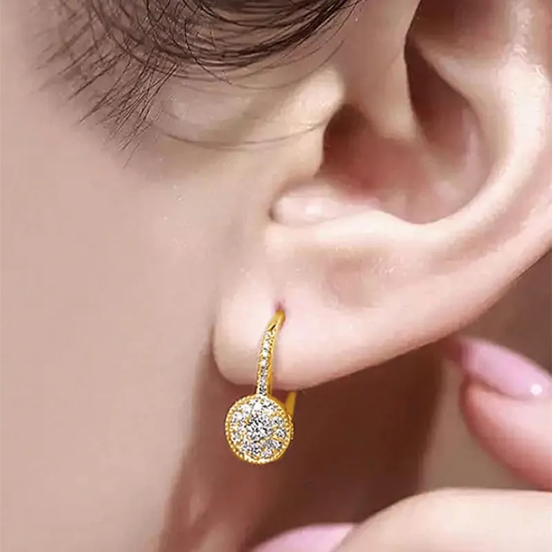 Gold-Tone Round Halo Crystal Hoop Earrings for Women & Girls | Elegant Leverback Earrings, thumbnail 4