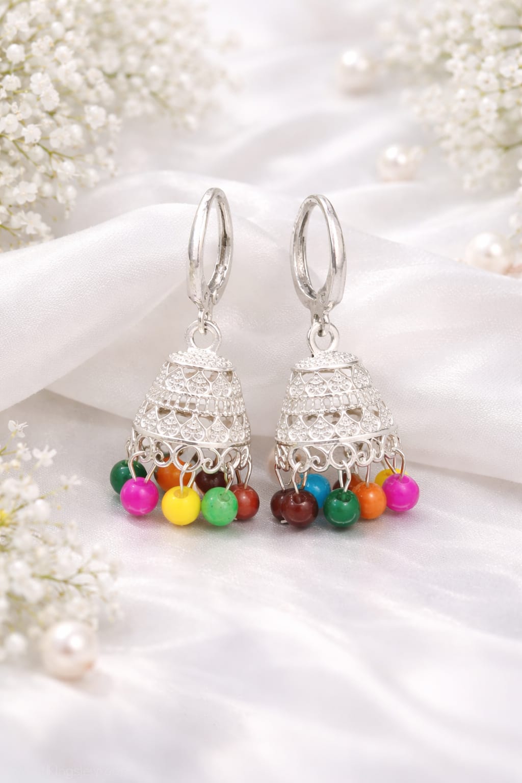 Oxidised Silver Plated Multicolor Jhumka Hoop Earrings for Women | Traditional Ethnic Dangler Earrings, shop online in India