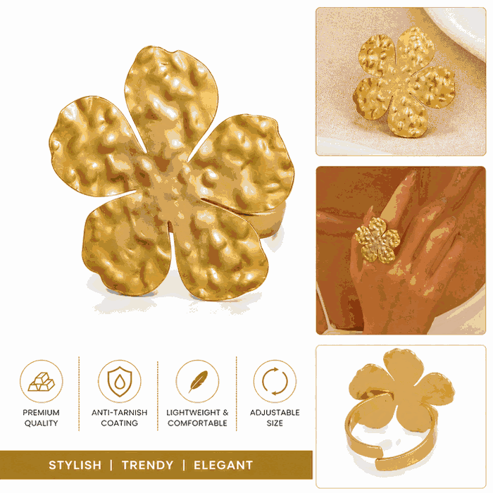 Elegant Gold-Tone Floral Statement Ring for Women & Girls | Adjustable Flower Finger Ring, shop online in India