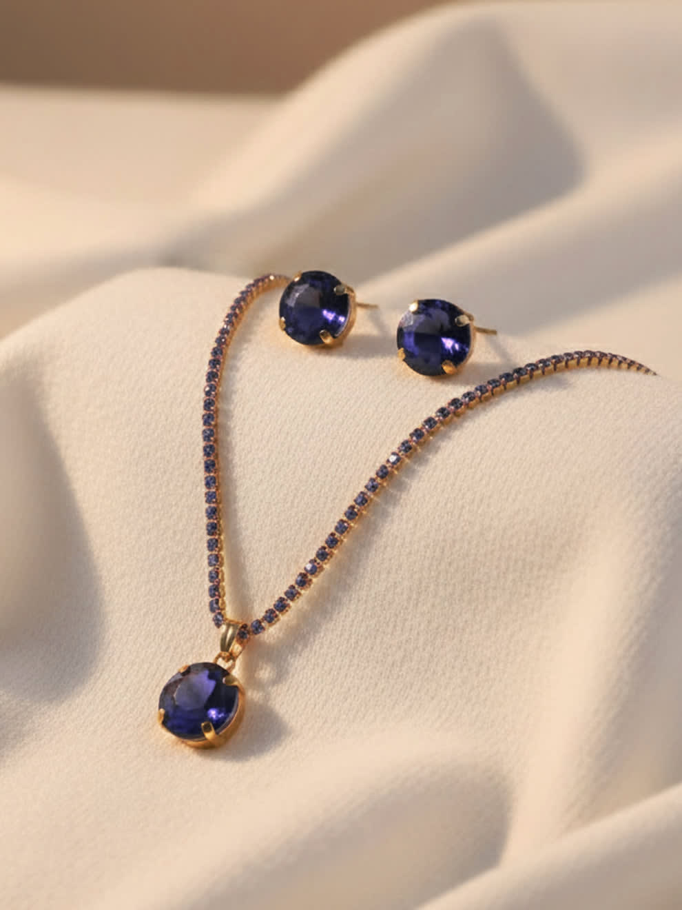 Shringarika Lettie Gold-Plated Blue Stone Necklace Set, shop online in India