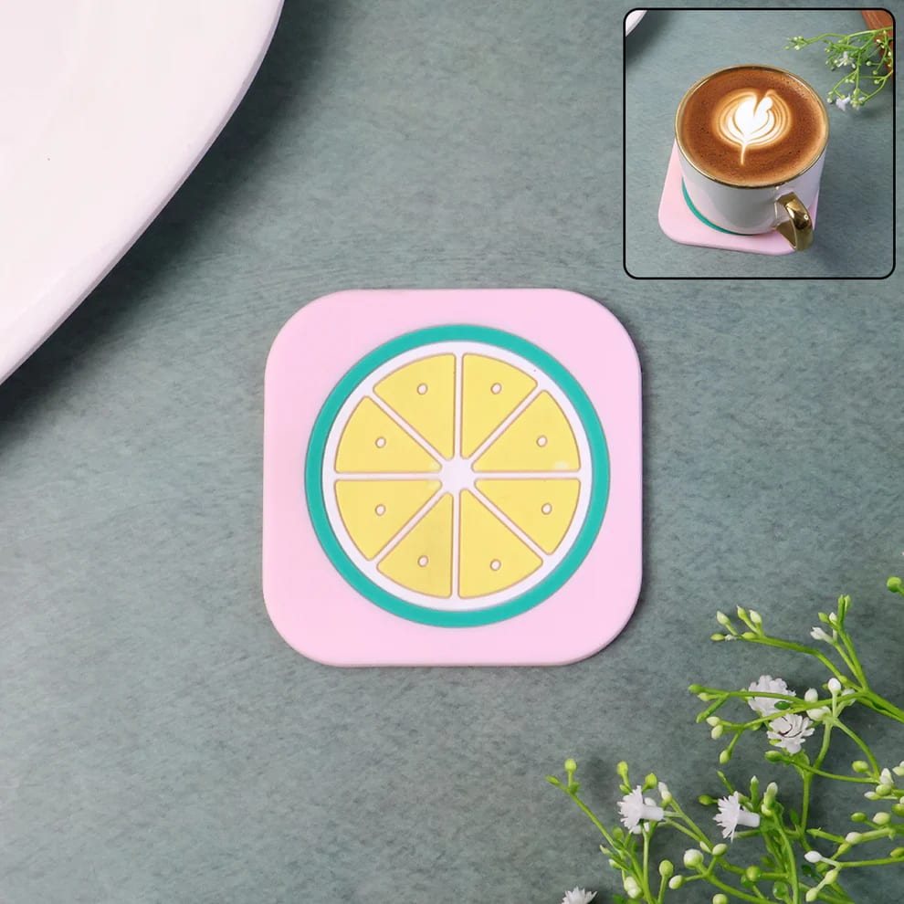 Cute Lemon Silicone Cup Coaster for Tea & Coffee Mugs | Non-Slip Heat Resistant Drink Coaster | Table Protection Mat (Pack of 1), thumbnail 2