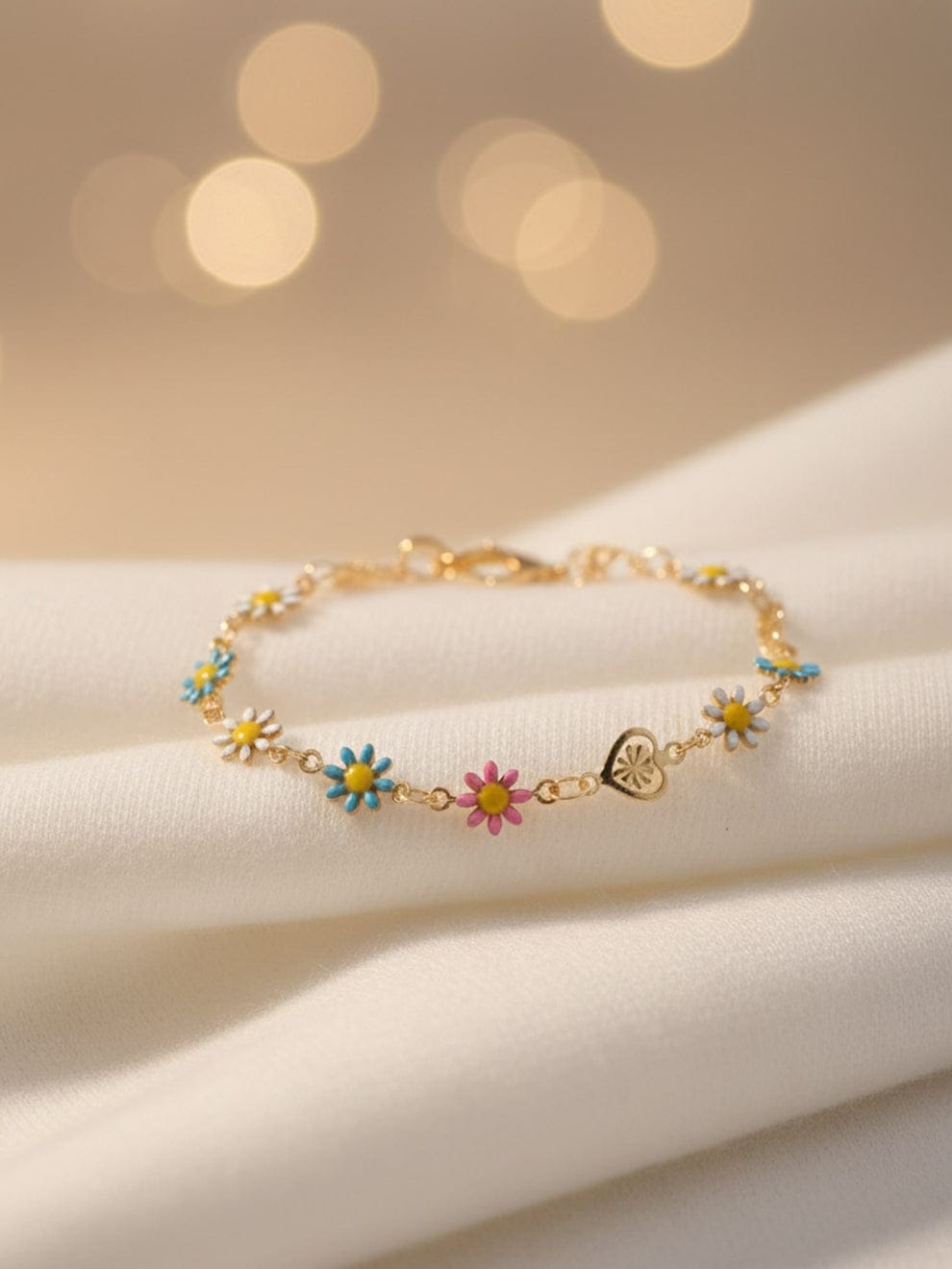 Multicolor Daisy Flower Gold Plated Adjustable Bracelet for Women | Floral Charm Bracelet — wholesale price India
