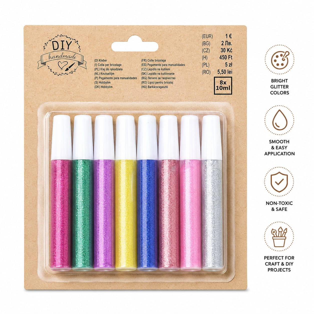 DIY Glitter Glue Pen Set – 8 Pieces x 10ml | Multicolor Sparkle Craft Glue, shop online in India