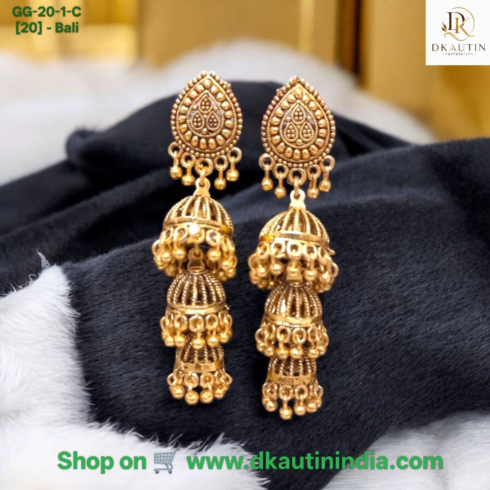 Shringarika Antique Gold-Tone Triple Layer Jhumka Earrings for Women, shop online in India