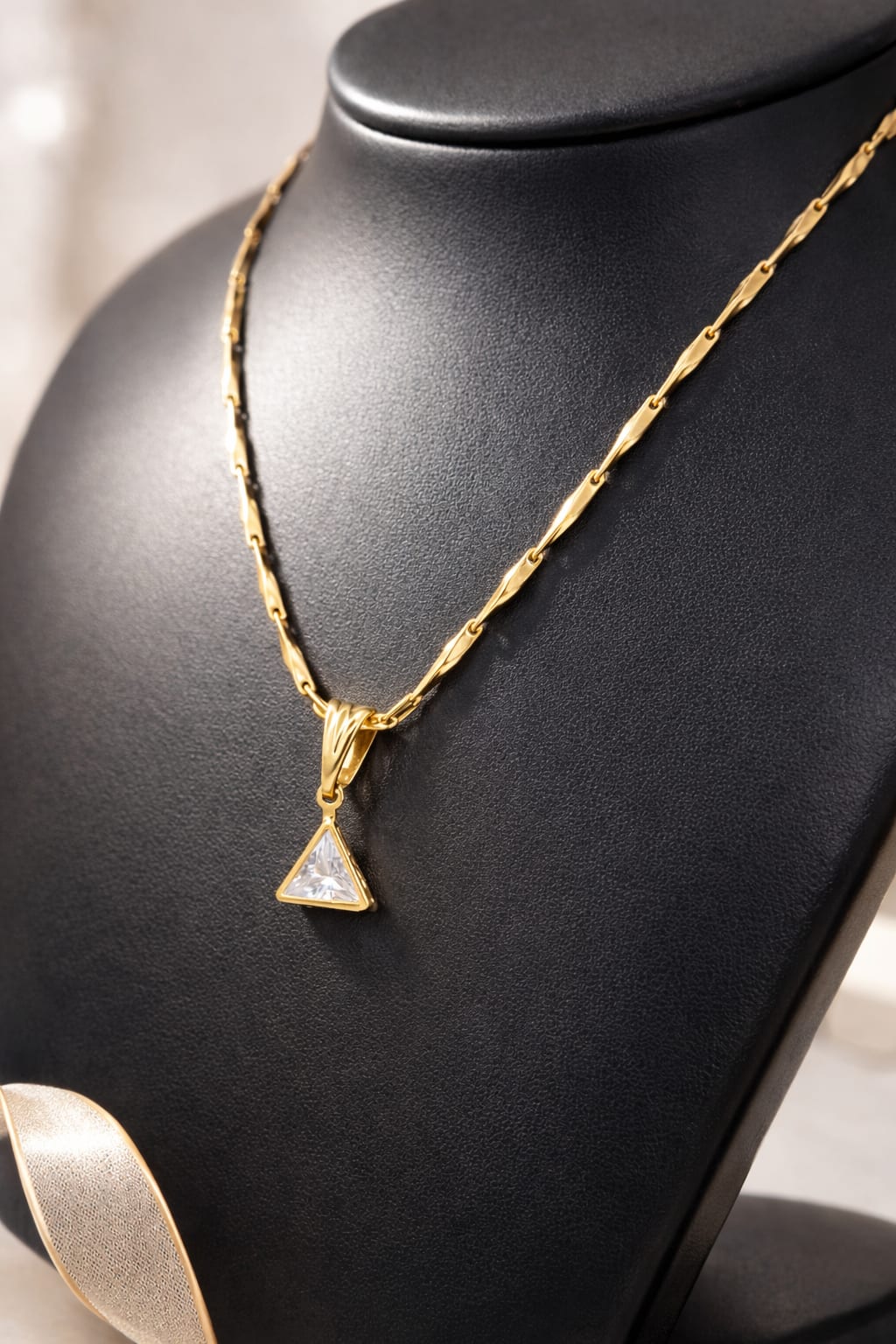 Gold Plated Triangle Crystal Pendant Necklace for Women | Elegant Minimalist Chain Necklace, shop online in India