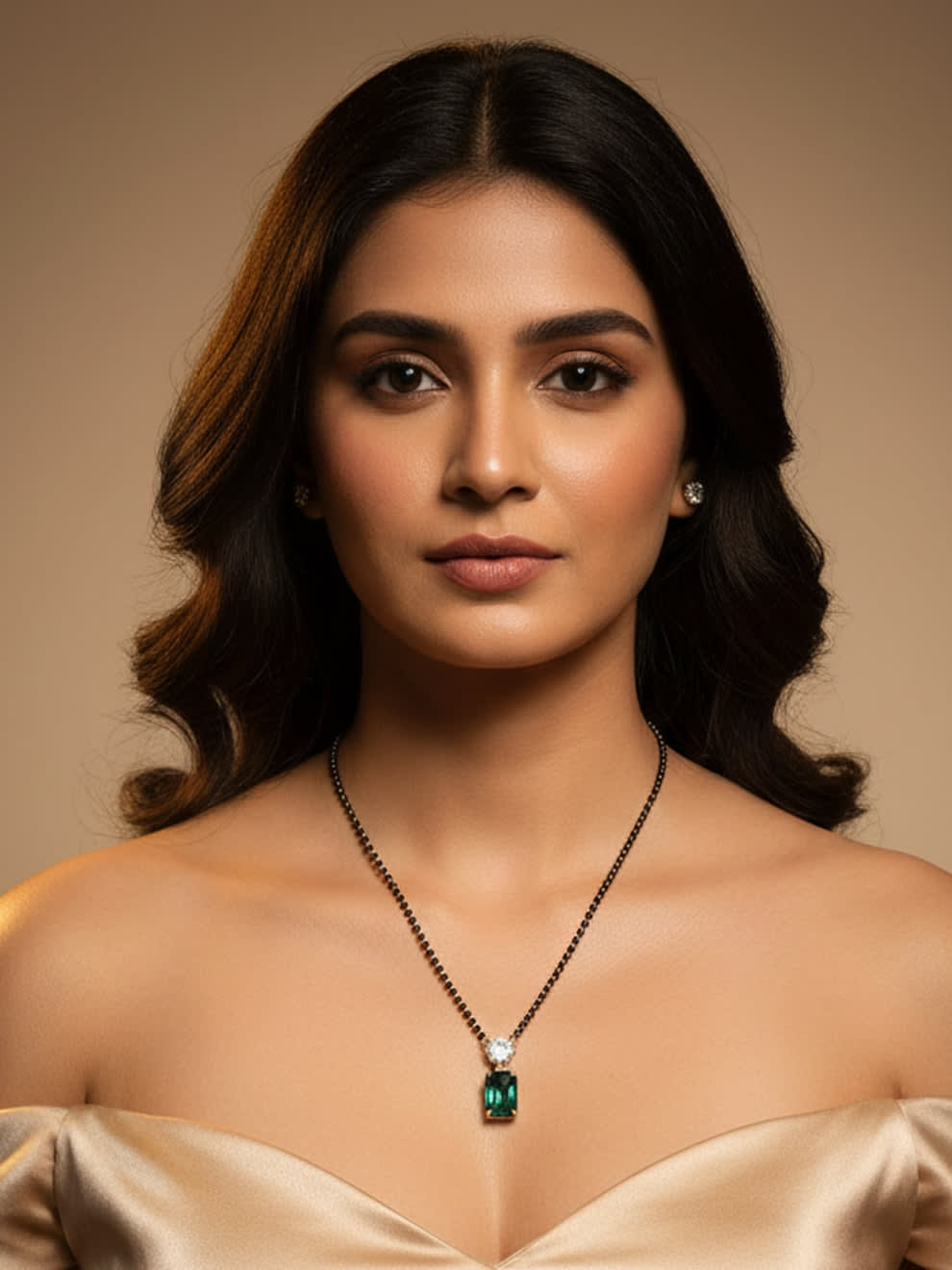 Shringarika Andrea Green Dual-Stone Pendant Mangalsutra, thumbnail 2
