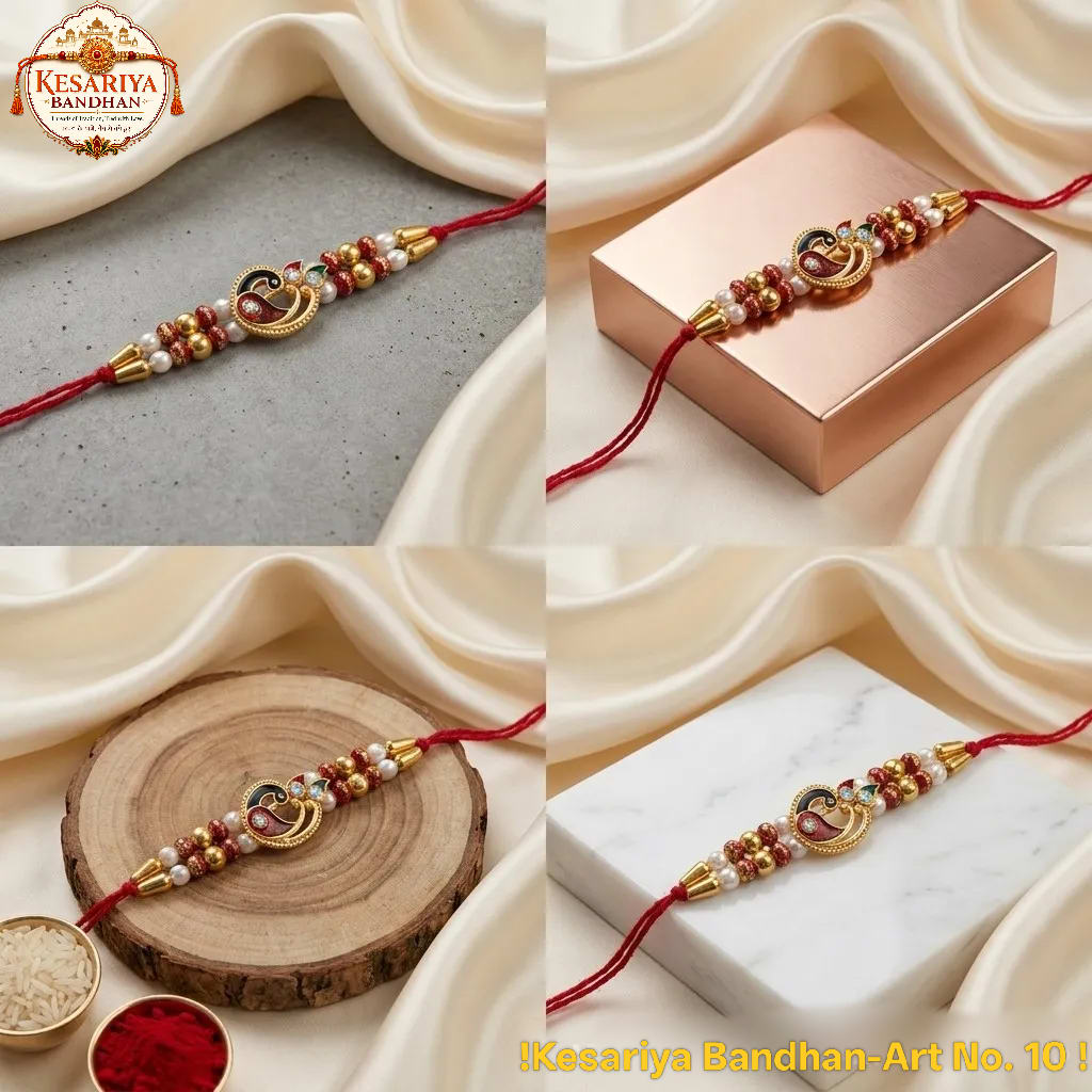 Peacock Pearl Designer Rakhi for Brother | Kesariya Bandhan, thumbnail 4