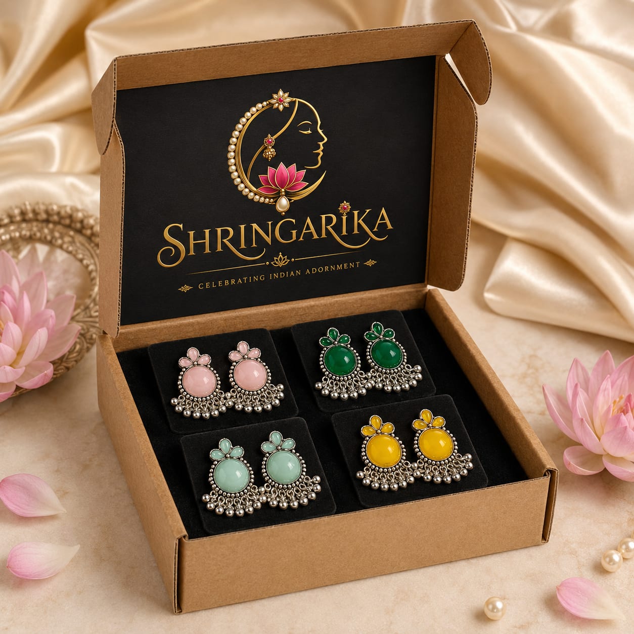 Pack of 4 Oxidised Jhumka Earrings Combo for Women & Girls | Multicolor Traditional Drop Earrings Set, thumbnail 4