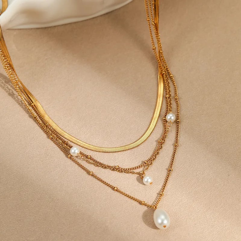 Gold Plated Multi-Layer Pearl Necklace for Women & Girls | Elegant Layered Chain Necklace with Faux Pearl Pendant, shop online in India