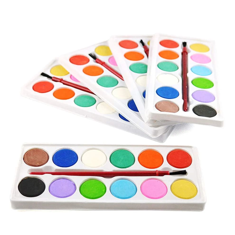 12 Shades Water Color Paint Set with Brush | Watercolour Cakes for Kids, Students & Artists | Non-Toxic Water Paint Kit, thumbnail 3