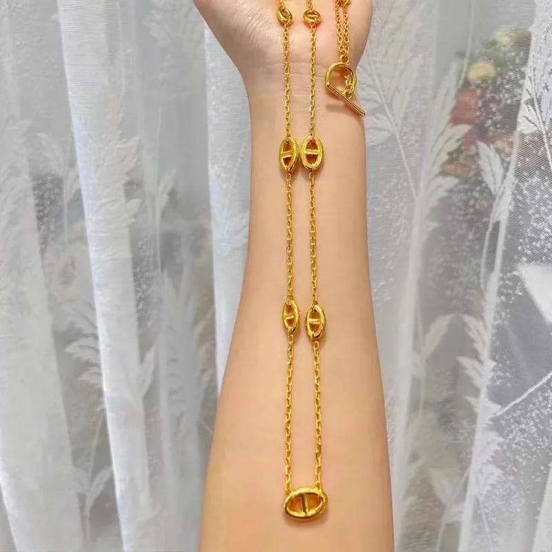 Gold Plated Y-Shaped Long Pendant Chain Necklace for Women & Girls | Elegant Korean Style Fashion Necklace, thumbnail 2