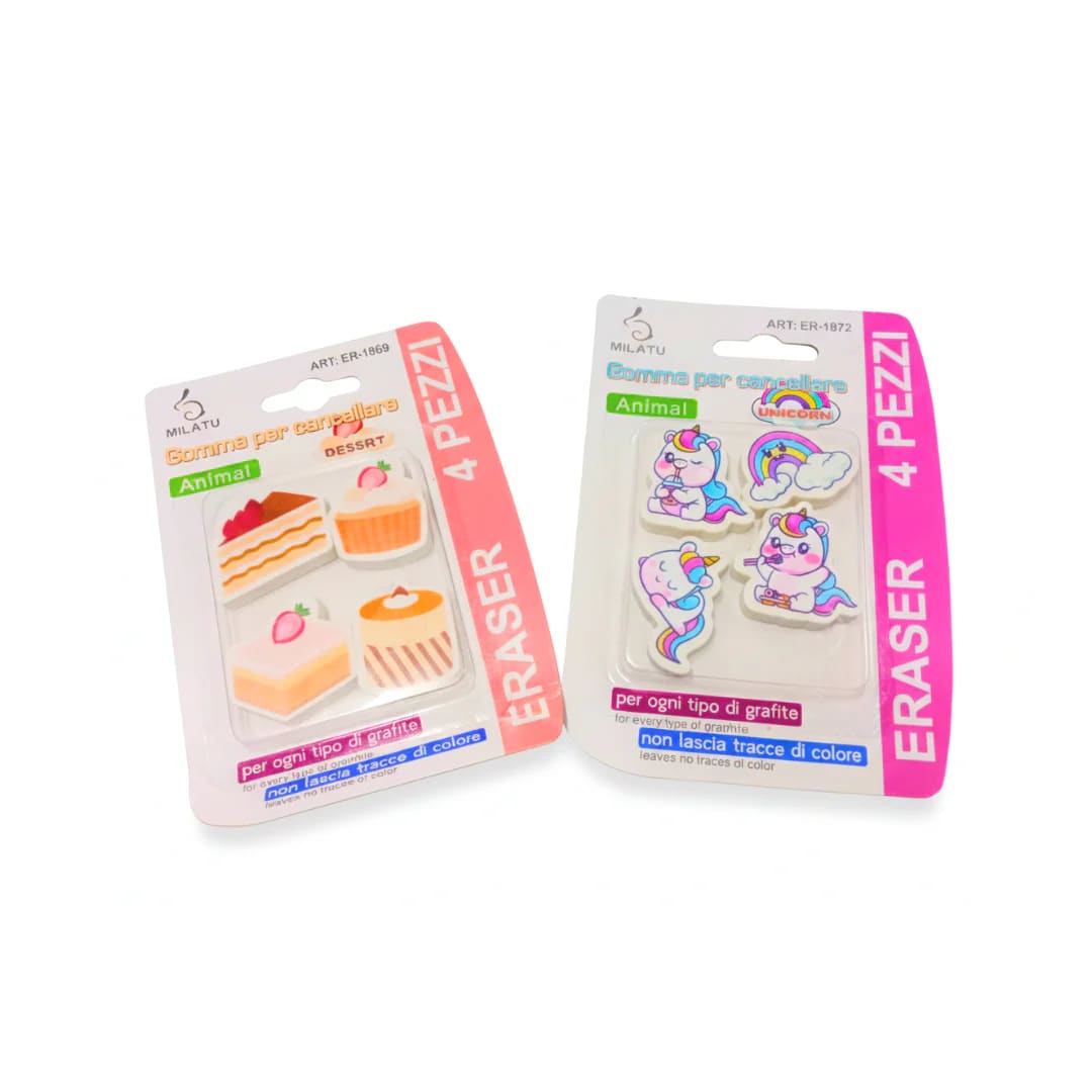 Cute Cartoon Theme Pencil Eraser Set | Soft Non-Toxic Rubber Erasers for Kids, thumbnail 2